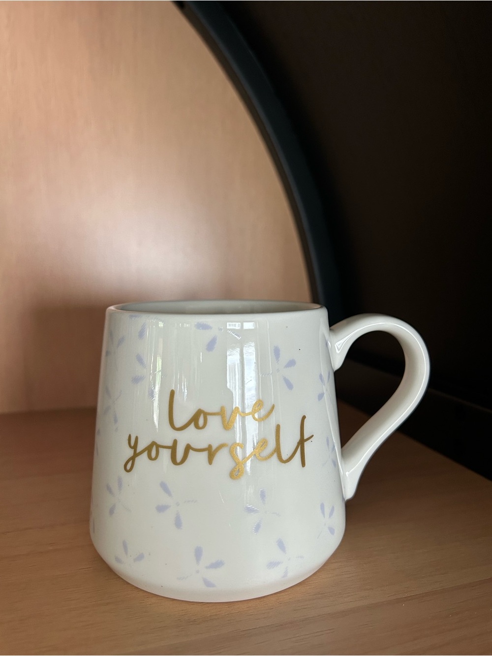 Threshold White Ceramic Mug with Gold Script and Lavender Accents